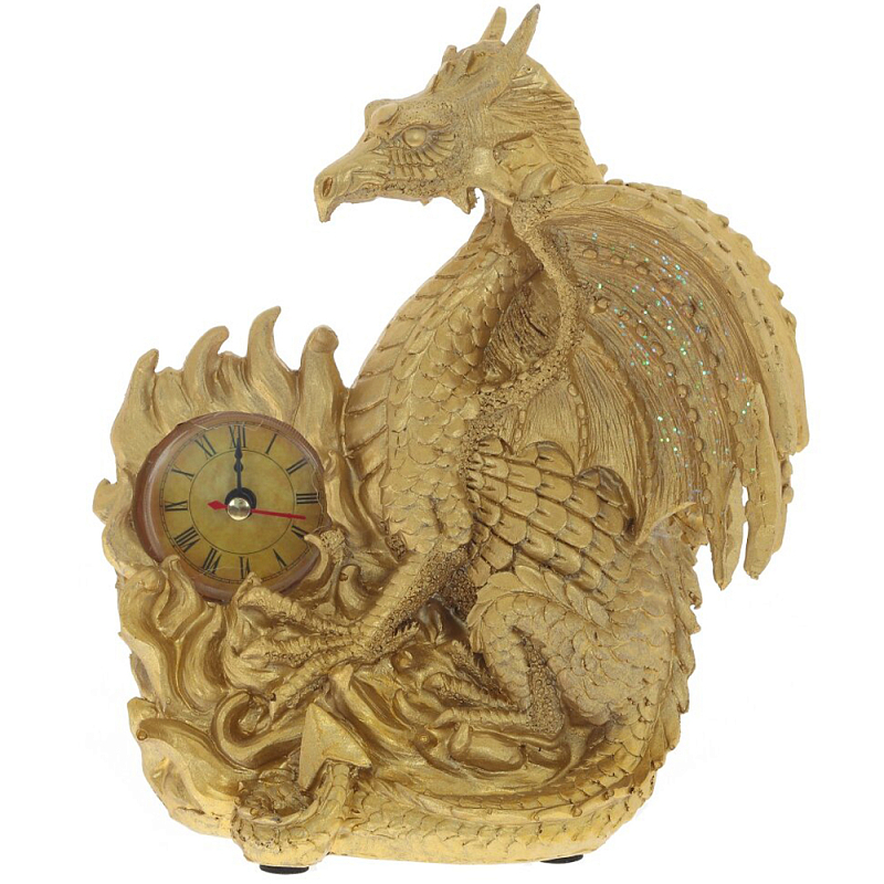 Часы в виде дракона Golden Dragon Clock Золотой в Самаре | Loft Concept 