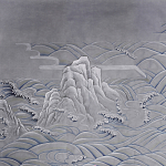 Обои ручная роспись Matsushima Waves Hokusai on Gun Metal dyed silk варинант исполнения - 1 | Loft Concept в Самаре