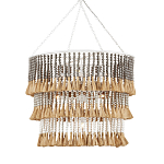 Люстра трехъярусная с декором из круглых деревянных бусин с кисточками Gray Brown Wooden Beads Chandelier варинант исполнения - 2 | Loft Concept в Самаре