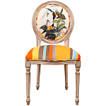 Стул бежевый в разноцветную полоску из натурального бука с изображением птиц и цветов Blooming Birds Colorful Stripes Chair варинант исполнения - 1 | Loft Concept в Самаре