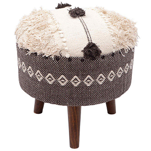 Пуф India Multicolor Brown Ornament Wood Pouf