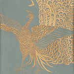 Обои ручная роспись в стиле Арт-деко Whistler Peacocks Golden colourway on Blue Grey dyed silk варинант исполнения - 2 | Loft Concept в Самаре