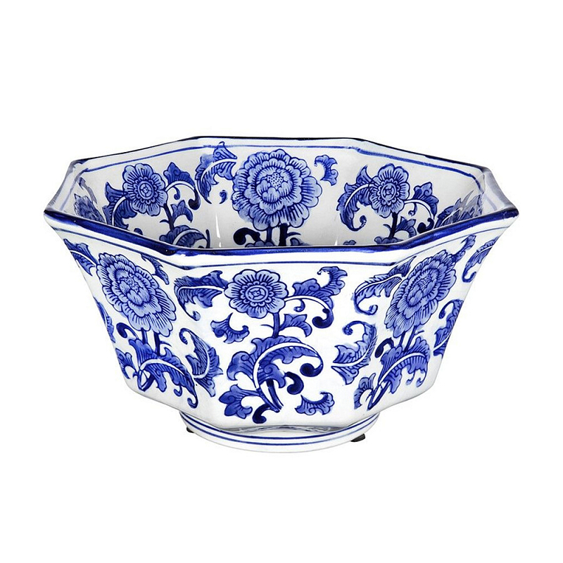 Чаша белая с синим цветочным узором Chino Dishes Синий Белый в Самаре | Loft Concept 