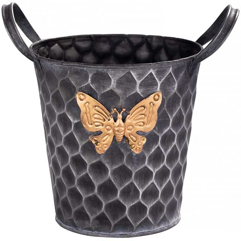 Железное кашпо Gold butterfly design Серый Черный Золотой Железное кашпо Gold butterfly design Серый Черный Золотой в Самаре | Loft Concept