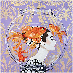 Картина Audrey Fishbowl on Lavender Damask Background
