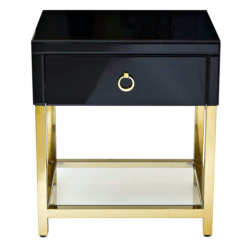 Тумба Black Gold Nightstand Глянцевый черный Глянцевое золото Прозрачный в Самаре | Loft Concept 