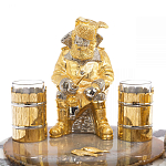 Икорница со стопками с декором "Рыбак с санями" с гравировкой на подставке из натуральных камней Агат Мрамор Decorative Cavair Dishes варинант исполнения - 3 | Loft Concept в Самаре