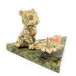 Подсвечник с фигуркой тигра из бронзы и натурального камня змеевик Stone Candlestick варинант исполнения - 1 | Loft Concept в Самаре