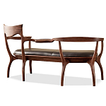 Кушетка с деревянным каркасом и сиденьем из коричневой натуральной кожи Moon Walnut Furniture варинант исполнения - 8 | Loft Concept в Самаре