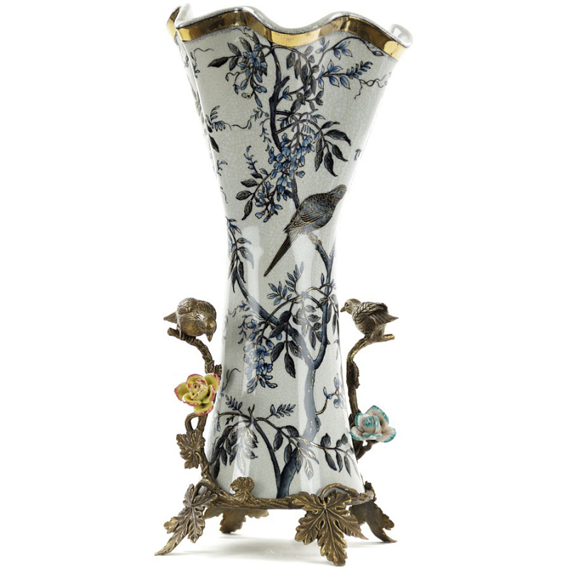 Ваза Blue and Bronze Birds Tall Белый Бронза Синий Ваза Blue and Bronze Birds Tall Белый Бронза Синий в Самаре | Loft Concept