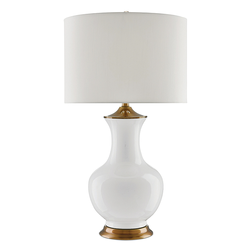 Настольная лампа белого цвета с фарфоровым основанием и латунными акцентами и тканевым абажуром Currey & Company Белый Латунь в Самаре | Loft Concept 