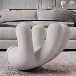 Дизайнерский журнальный стол с круглой прозрачной столешницей на белом фигурном основании Luqak варинант исполнения - 1 | Loft Concept в Самаре