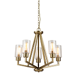 Люстра цвета латунь с 5-ю цилиндрическими плафонами из прозрачного пузырчатого стекла Kichler варинант исполнения - 1 | Loft Concept в Самаре