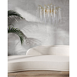 Люстра золотого цвета с декоративными ветками и длинными прозрачными стеклянными подвесами в форме сосулек Droplet Chandelier варинант исполнения - 12 | Loft Concept в Самаре