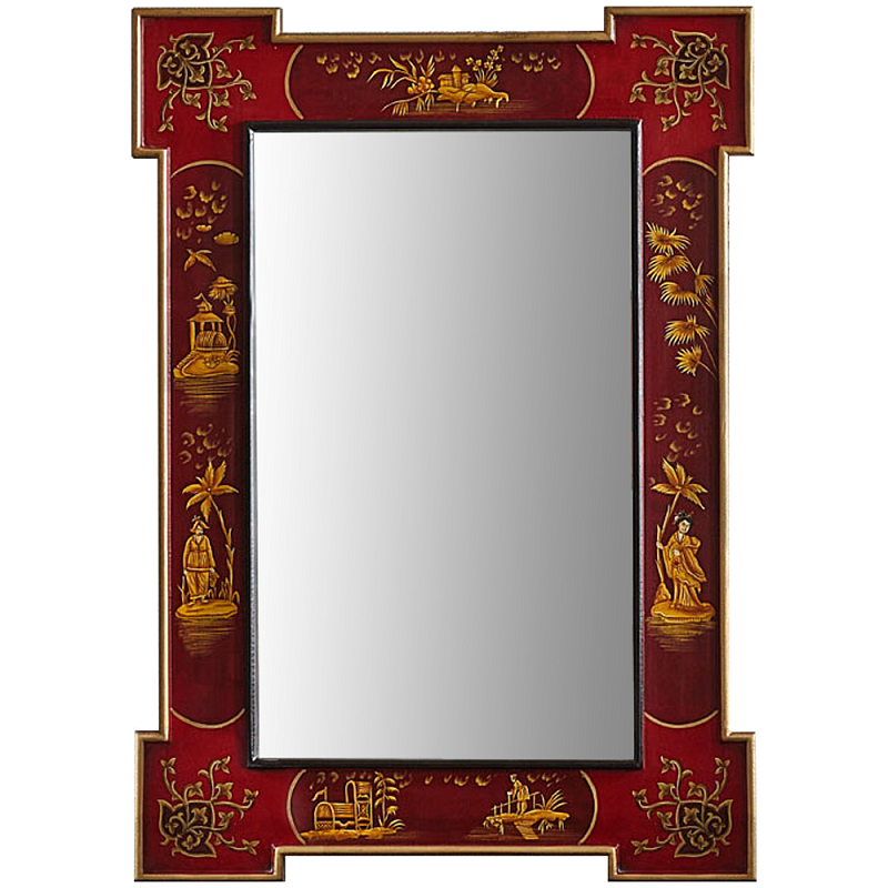 Зеркало в стиле Шинуазри ручная роспись Chinoiserie Mirror Red Красный Золотой в Самаре | Loft Concept 