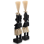 Комплект из 2-х деревянных статуэток Asmat Straw Headdress Statuettes Multicolor варинант исполнения - 4 | Loft Concept в Самаре
