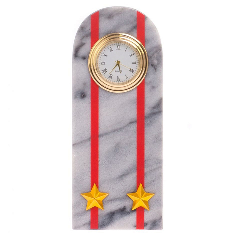 Часы погон МВД подарочные настольные из натурального камня Мрамор Military Clock Белый Мрамор Bianco Красный Золотой Часы погон МВД подарочные настольные из натурального камня Мрамор Military Clock Белый Мрамор Bianco Красный Золотой в Самаре | Loft Concept