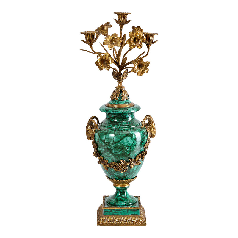 Подсвечник из фарфора с бронзовыми цветочными элементами Malachite Candlestick Бронза Малахит в Самаре | Loft Concept 