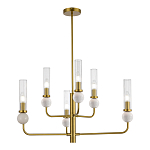 Люстра с 6-ю плафонами в форме стеклянных трубок и мраморных декоративных элементов Montreal варинант исполнения - 1 | Loft Concept в Самаре