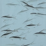 Обои ручная роспись Fishes Original colourway on Duck Egg dyed silk варинант исполнения - 1 | Loft Concept в Самаре