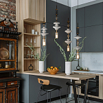 Подвесной светильник с белыми стеклянными элементами и бронзовыми вставками Высота 90 см Gabriel Scott Luna варинант исполнения - 8 | Loft Concept в Самаре