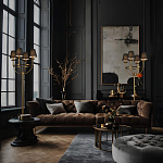 Торшер с металлическим основанием бронзового цвета с черными конусовидными абажурами Dignity варинант исполнения - 5 | Loft Concept в Самаре