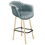 Барный стул со спинкой и мягкой обивкой с ромбами на 4-х деревянных ножках Голубой Велюр Ava Charm варинант исполнения - 1 | Loft Concept в Самаре