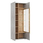 Шкаф-витрина с фасадом цвета серый бетон и стеклянными дверками Grace of Furniture варинант исполнения - 3 | Loft Concept в Самаре