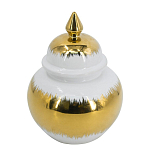 Ваза белая с крышкой и золотистыми фрагментами 24 см Chinoiserie Ceramics варинант исполнения - 1 | Loft Concept в Самаре