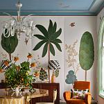 Обои с вышивкой ручной работы Mughal Trees Original colourway on linen варинант исполнения - 5 | Loft Concept в Самаре