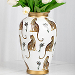 Ваза белая овальная с рисунком леопардов и золотыми акцентами LEOPARD Collection варинант исполнения - 2 | Loft Concept в Самаре