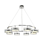 Люстра светодиодная с 8-ю прозрачными плафонами цилиндрической формы из акрила и стекла с пультом для регулировки света Glass Lamp Chromium варинант исполнения - 2 | Loft Concept в Самаре
