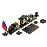 Настольный письменный набор с часами из природного камня обсидиана National Еmblem варинант исполнения - 2 | Loft Concept в Самаре