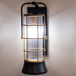 Настенный фонарь цилиндрической формы с рифленым стеклом в золотом каркасе на черном прямоугольном основании Eurofase варинант исполнения - 10 | Loft Concept в Самаре