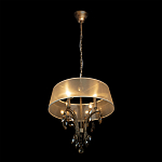 Люстра подвесная круглая с тканевым полупрозрачным абажуром и подвесками 4 лампы Gilded Elegance варинант исполнения - 3 | Loft Concept в Самаре