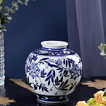 Ваза округлой формы с бело-синим цветочным орнаментом Blue & White Ornament  варинант исполнения - 1 | Loft Concept в Самаре