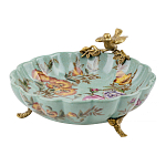 Блюдо из голубого фарфора с бронзовой птичкой Blue Garden варинант исполнения - 1 | Loft Concept в Самаре