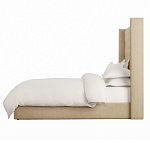 Кровать двуспальная бежевая с основанием из массива дерева с мягким изголовьем Flax Beds варинант исполнения - 2 | Loft Concept в Самаре