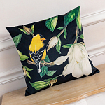 Декоративная подушка чёрная с изображением птиц и цветов Blooming Birds варинант исполнения - 2 | Loft Concept в Самаре