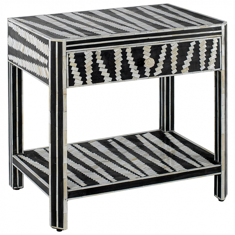 Тумбочка Black&white Indian Bone Inlay nightstand Черно-белый в Самаре | Loft Concept 