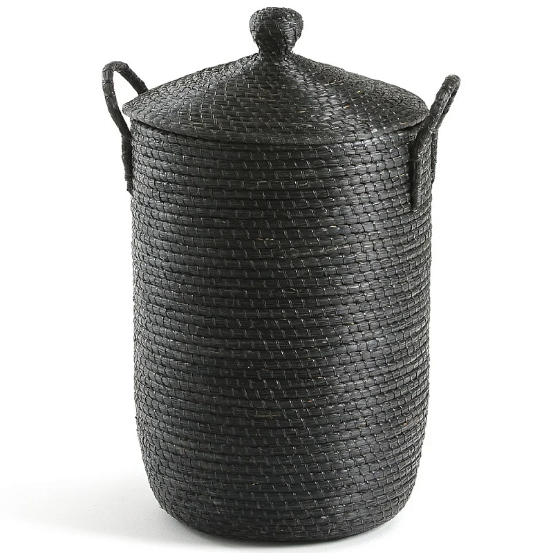 Корзина с крышкой из плетеной рисовой соломы Safiri Wicker Basket Черный Корзина с крышкой из плетеной рисовой соломы Safiri Wicker Basket Черный в Самаре | Loft Concept
