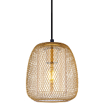 Подвесной светильник со стеклянным плафоном цилиндрической формы и металлической сеткой Metal Mesh Gold варинант исполнения - 1 | Loft Concept в Самаре