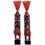 Комплект из 2-х деревянных статуэток Asmat Red Straw Headdress Statuettes Red Gold варинант исполнения - 1 | Loft Concept в Самаре