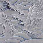 Обои ручная роспись Matsushima Waves Hokusai on Gun Metal dyed silk варинант исполнения - 2 | Loft Concept в Самаре