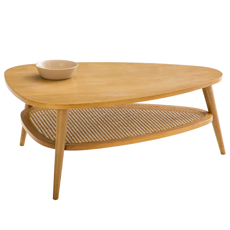 Журнальный стол из массива дуба и декором из плетеного ротанга Reyer Rattan Coffee Table Светлый дуб Журнальный стол из массива дуба и декором из плетеного ротанга Reyer Rattan Coffee Table Светлый дуб в Самаре | Loft Concept