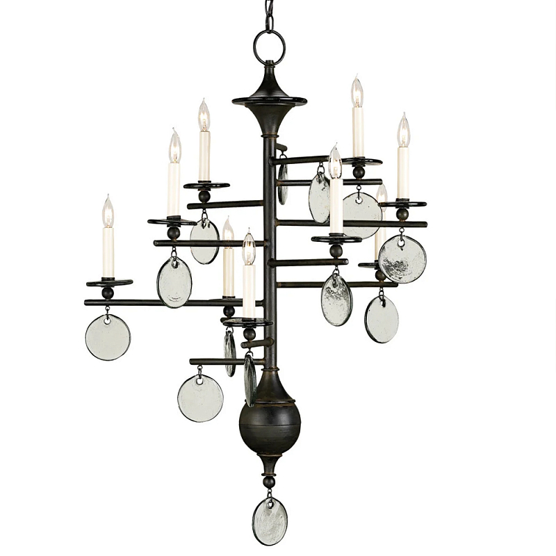Люстра линейная с круглыми прозрачными подвесками Vertical Rectangular Chandelier Черный Прозрачный Люстра линейная с круглыми прозрачными подвесками Vertical Rectangular Chandelier Черный Прозрачный в Самаре | Loft Concept