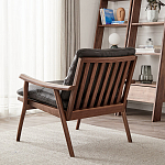 Кресло c каркасом из массива дерева и мягкой кожаной обивкой Walnut Armchair варинант исполнения - 4 | Loft Concept в Самаре