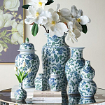 Ваза с крышкой и зелено-голубым рисунком на белом фоне 51 см Blue & White Ornament варинант исполнения - 6 | Loft Concept в Самаре