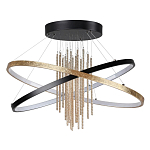 Люстра подвесная с 2-мя пересекающимися круглыми подвесами в черном и золотистом цвете и вертикальными подвесками Ring Horizontal варинант исполнения - 1 | Loft Concept в Самаре