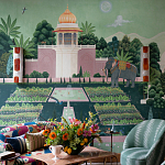 Обои ручная роспись Mahal Garden Original colourway on blue painted Xuan paper варинант исполнения - 1 | Loft Concept в Самаре